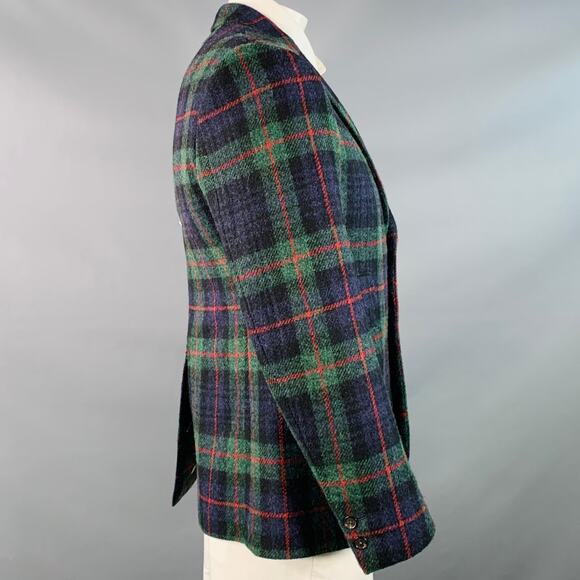 BLACK FLEECE Size 42 Regular Green Blue Red Plaid Wool Notch Lapel Sport Coat - Picture 3 of 9